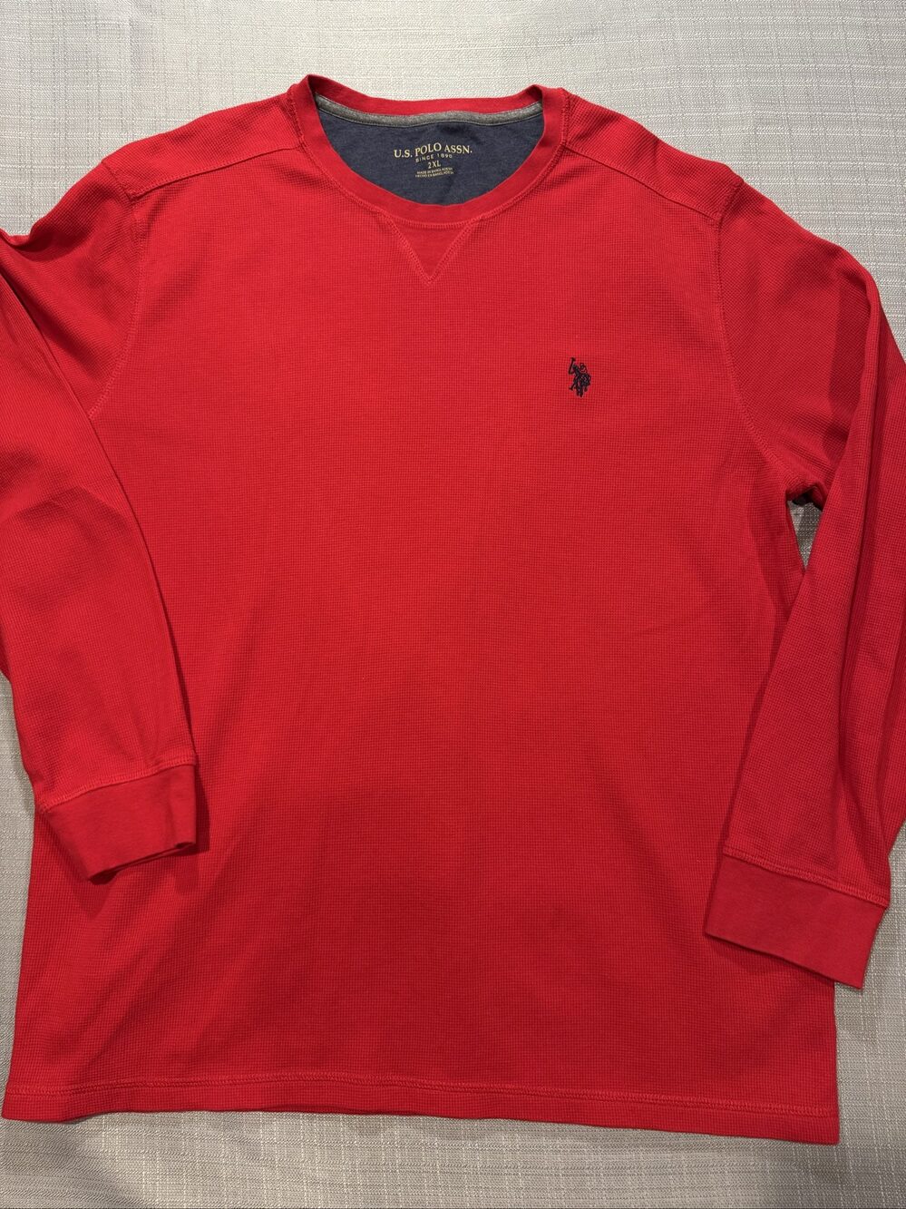 Men’s U.S. Polo Assn. Waffle Knit Long Sleeve Shirt – Red – 2XL